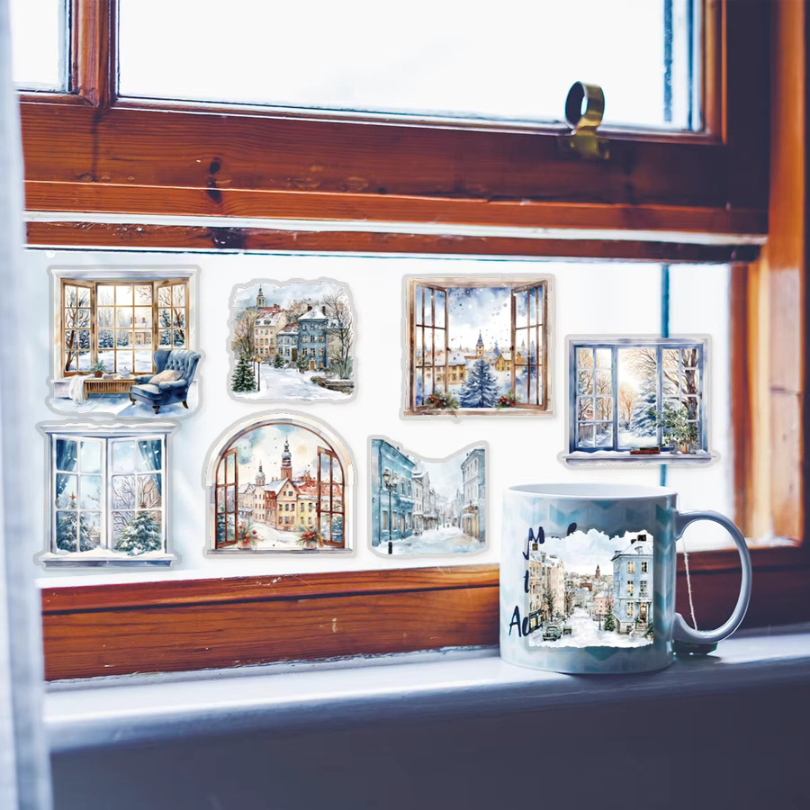 Etori Life 15 Stück handbemalte Aufkleber mit Schneebesetzter Fensteransicht in Multicolour für Notizbücher, Handys und Gepäck - Bild 4