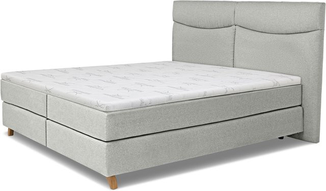 Boxspringbett SANSIBAR LIVING Langeoog in Grau mit Stoffbezug und Taschenfederkern, B/T: 200 x 200 cm - Bild 1