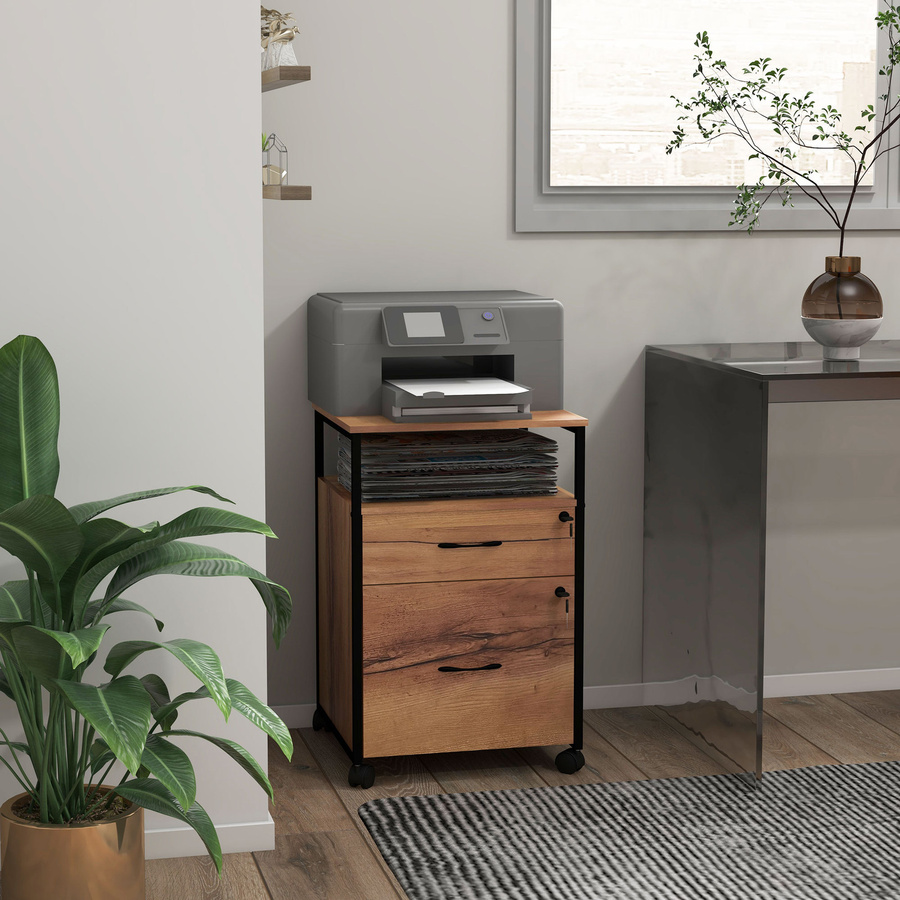 Vinsetto Rollcontainer für das Büro mit 2 abschließbaren Schubladen in Rustikalem Braun, B/T/H: 44 x 40 x 66,5 cm - Bild 2