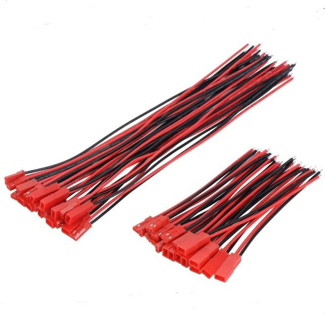 JST 2Pin Stecker Kabel Set mit 22AWG Draht in Rot, 100mm und 150mm Länge, Männlich und Weiblich für LED Streifen, RC Spielzeug und Lipo Batterien - Bild 1