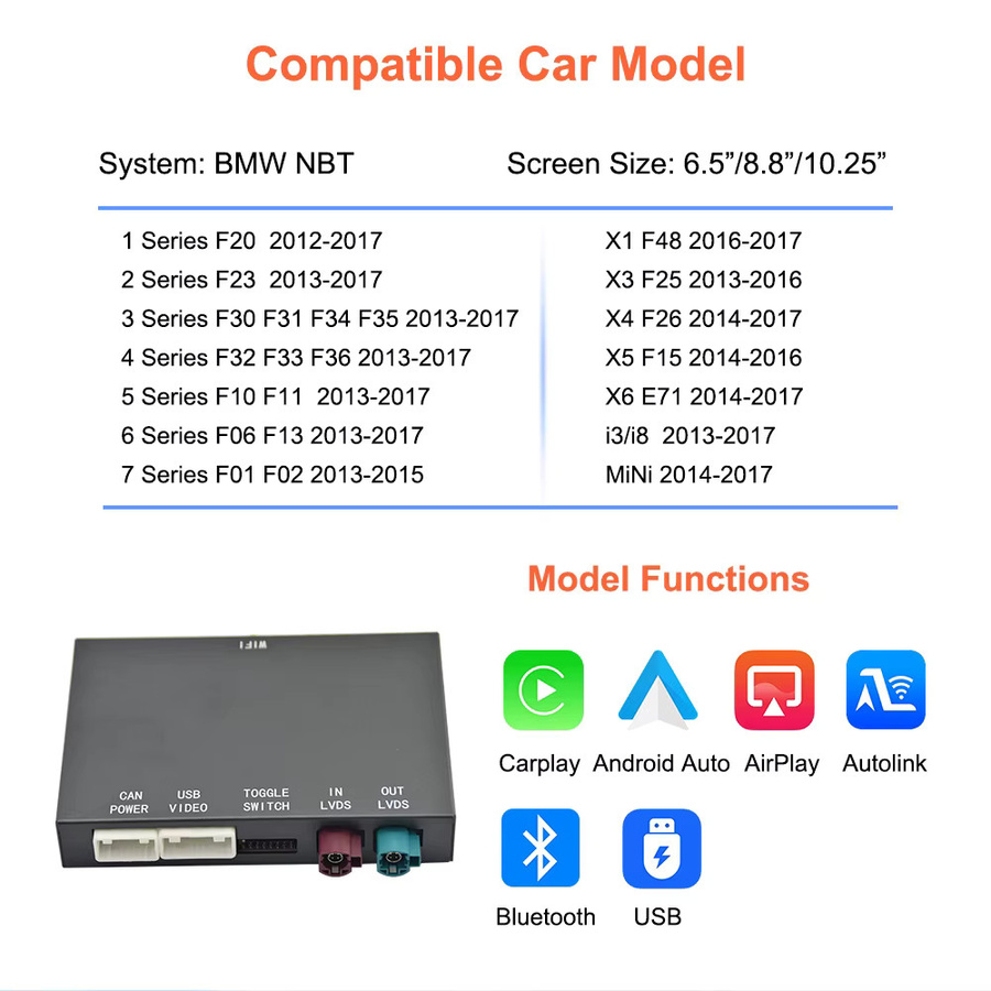 Bonroad Wireless CarPlay und Android Auto Decoder für BMW NBT CIC EVO Systeme, Farbe: Schwarz - Bild 2