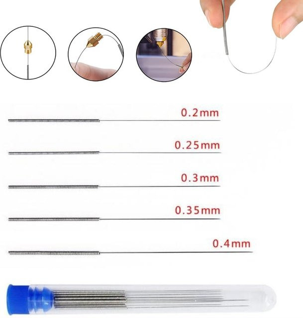 Flexibles Reinigungsnadel-Set für 3D-Drucker-Düsen in Silber, Durchmesser: 0,2 mm, 0,25 mm, 0,3 mm, 0,35 mm und 0,4 mm - Bild 1