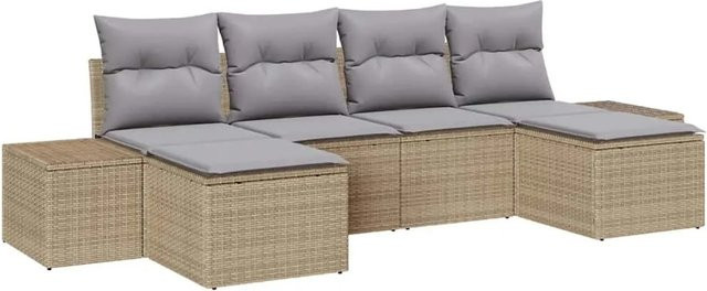 vidaXL Garten-Sofa-Set aus Poly-Rattan in L-Form mit Kissen, Beige und Grau - Bild 1