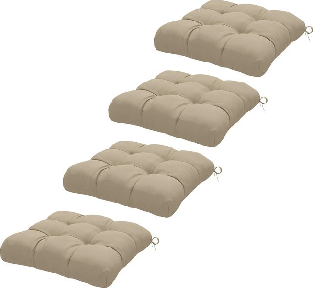 Outsunny Set von 4 gepolsterten Gartenstuhlkissen in Khaki, quadratisch mit Befestigungsbändern, B: 48 cm, T: 48 cm, Höhe: 10 cm - Bild 1