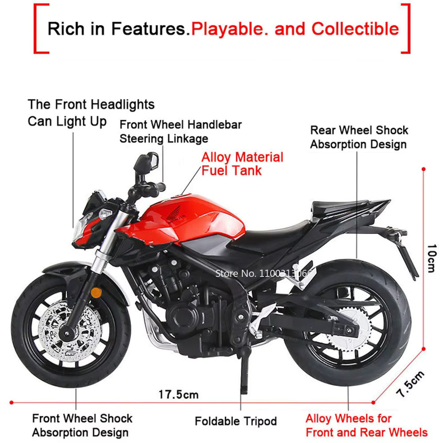 MAKEDA Honda CB400F R1 Motorräder Modell, 1:12, mit Musik und Licht, Rot - Bild 2