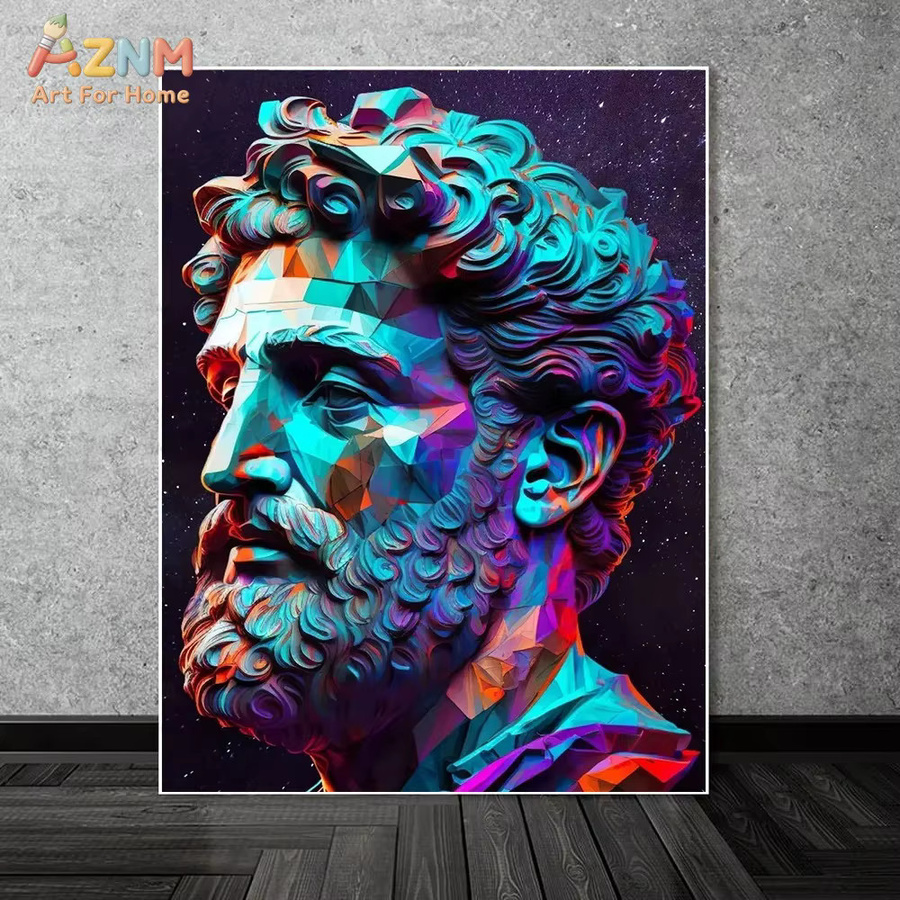 Kayou Abstrakte Leinwand-Wandkunst Marcus Aurelius Griechische Götterstatue Portrait Druck für deine Raumdekoration - Bild 2