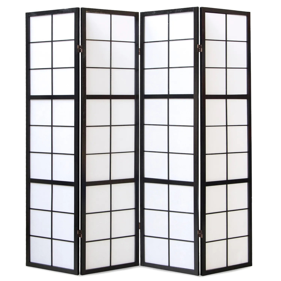 Homestyle4u 4-tlg. Shoji Paravent aus Holz und Reispapier in Schwarz, Höhe: 176 cm, Breite: 175 cm - Bild 2