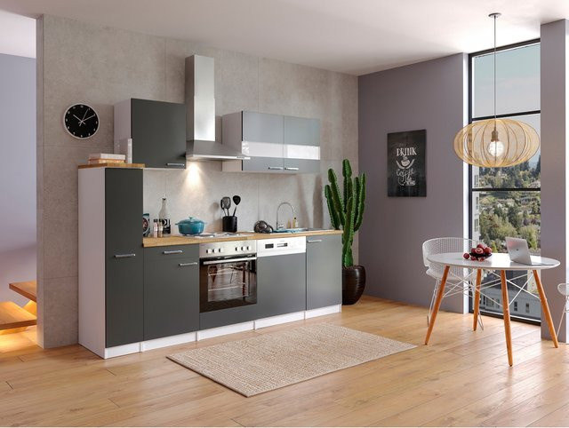 Respekta Küchenzeile KB250WG in Weiß und Grau mit Soft-Close-Türen, Breite: 250 cm - Bild 1