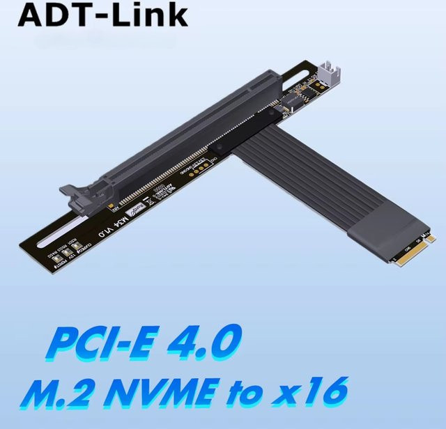 ADT PCIe x4 4.0 M.2 NVMe auf X16 Riser-Adapter für Nvidia/AMD Grafikkarten, Schwarz - Bild 1