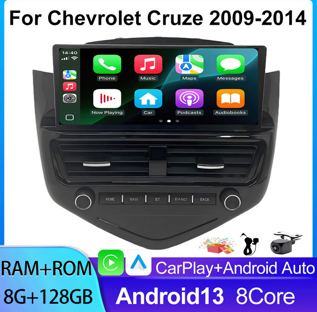 10,25 Zoll Autoradio-Multimedia-Video-Player für Chevrolet Cruze 2009–2014 mit WiFi, Wireless CarPlay und Android Auto, Stereo Navigation, Schwarz - Bild 1
