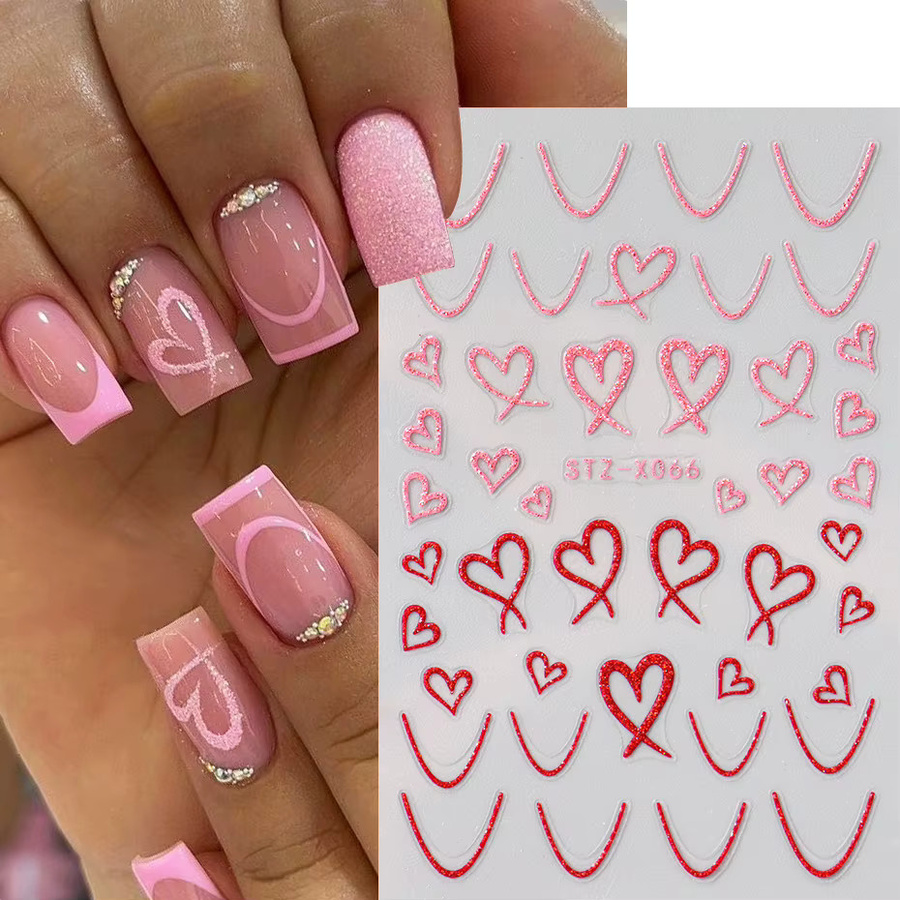 Full Beauty Nail Art Aufkleber, rot rosa, glänzend, 2 Stück - Bild 2
