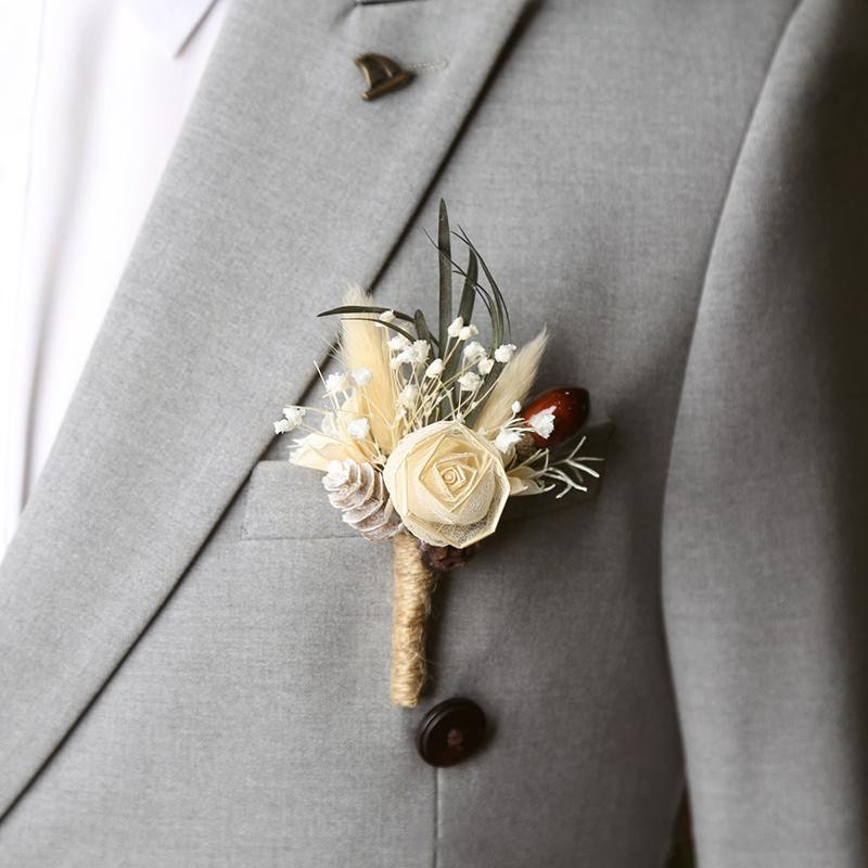 OutJoy Hochzeits-Blumenbrosche aus Trockenblumen für Herren und Damen im Boho-Stil - Bild 1