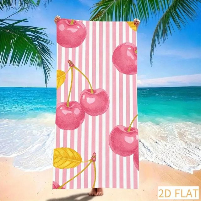 JMG Household Supplies Strandtuch mit Kirschenmuster, gestreift in Rot und Pink, saugfähiges Mikrofaser-Strandtuch, sandfrei, B/H: 50 x 100 cm - Bild 1