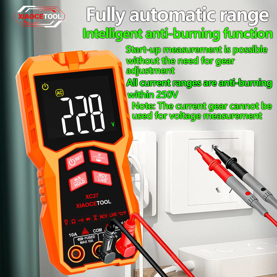 XIAOCETOOL Digitales Multimeter mit Sprachausgabe, explosionsgeschütztes Mini-Multitester in Orange - Bild 3