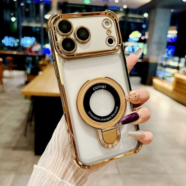 Eurynome U-Magnetständer Schutzhülle für iPhone 15 14 13 12 11 Pro Max Plus Air Transparent und Orange - Bild 1