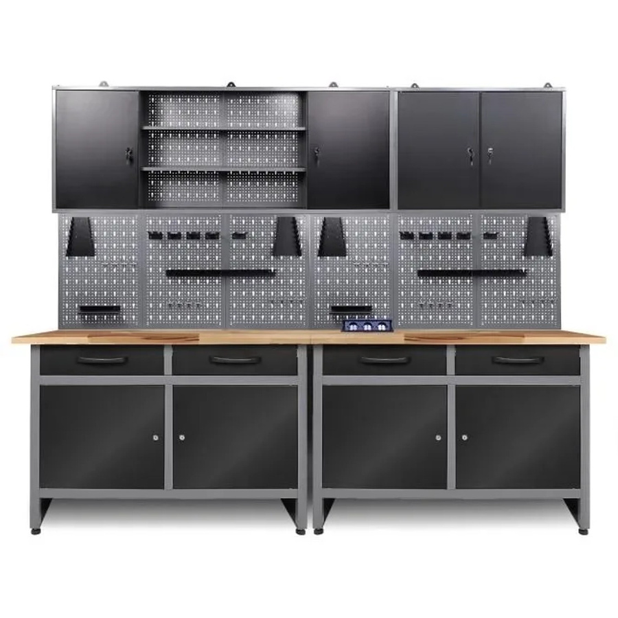 Werner Werkstatt Set mit 2 Schränken und Pegboard in Schwarz und Anthrazit, Breite: 240 cm - Bild 2