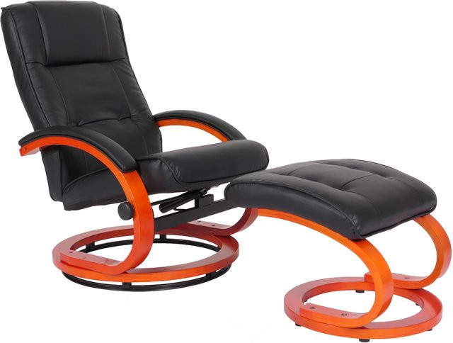 MCW Relaxsessel Aprilia aus Kunstleder mit gepolstertem Fußhocker in Schwarz - Bild 1