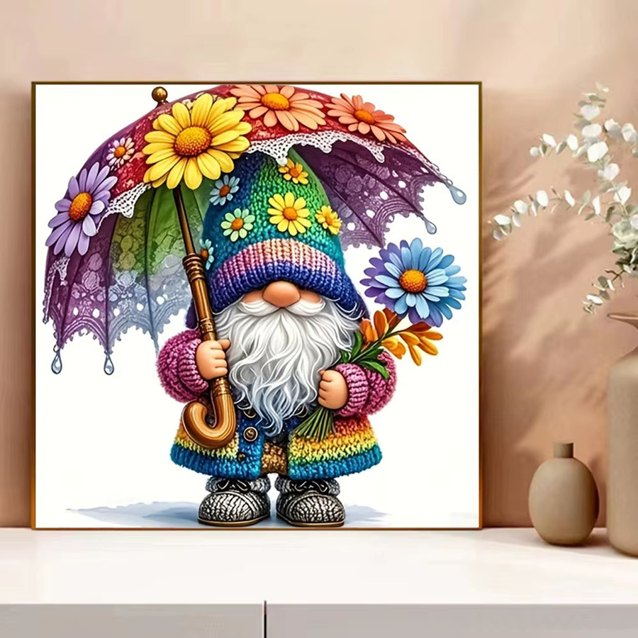 Evershine 5D DIY Kreuzstich Set Cartoon Zwerg mit Daisy Blumen, Stickerei Kit Multicolor, B/H: 30 x 30 cm - Bild 3