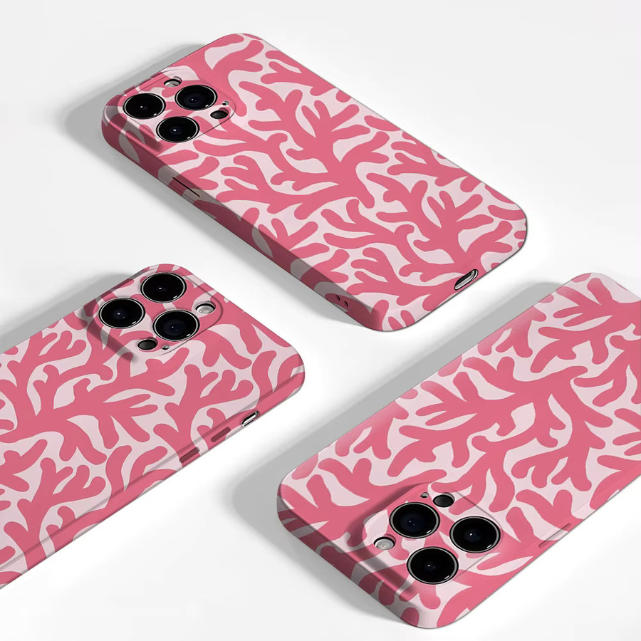 iPhone Handyhülle mit Korallenmuster in Rosa, doppelschichtige Rückabdeckung kompatibel mit Apple iPhone 18 17 16 15 14 13 12 Pro Max Plus - Bild 2