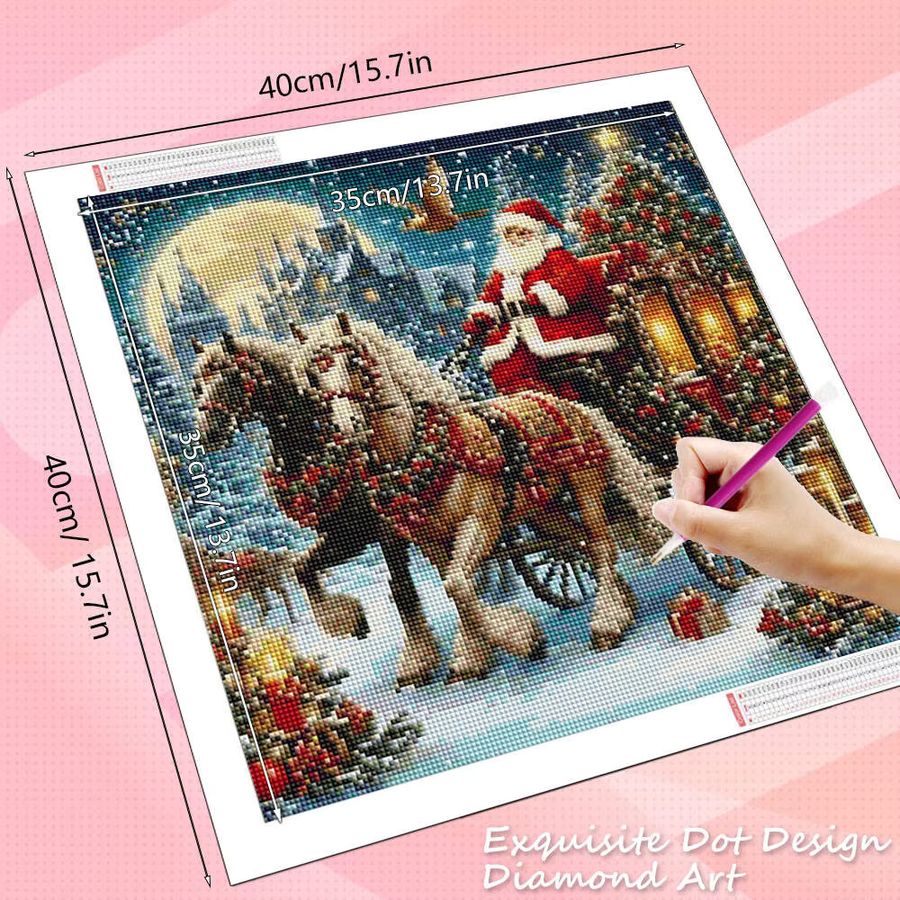 HUACAN 5D Diamantgemälde Weihnachtsmann Winterhaus Wanddekoration Mosaik mit runden Bohrern Breite: 20 cm, Höhe: 20 cm - Bild 2