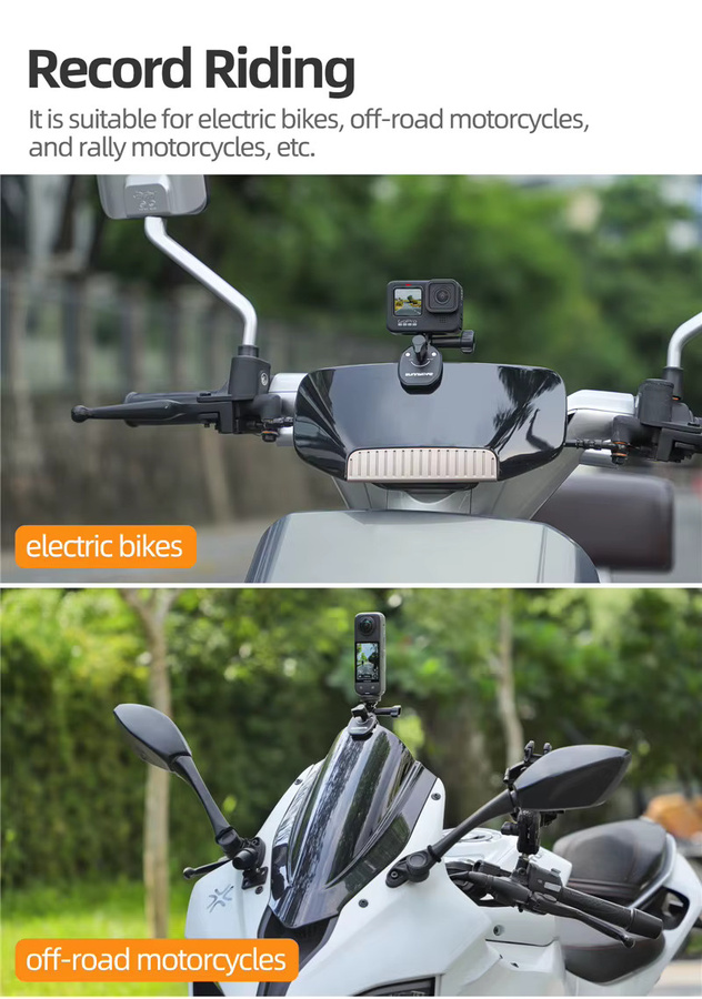 SZKOSTON Motorrad-Windschutzscheiben-Clip-Halterung für Action Cameras in Schwarz, kompatibel mit GoPro 13 12 11 10 9 8 7, DJI OSMO Action 4 5 Pro, Insta 360 X5 X4 Go 3S und ACE Pro 2 - Bild 2