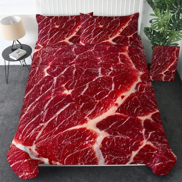 Lodestar 3-teiliges Bettwäsche-Set mit 3D-Fleisch-Print, Rindfleisch und Steak Design, Multicolor, B/H: 228 x 228 cm - Bild 1