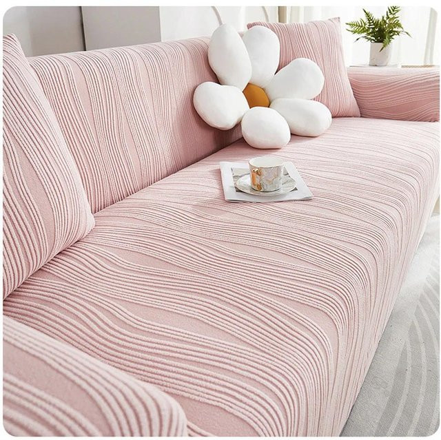 Hochelastischer Jacquard-Sofabezug in Pink mit Streifenmuster, rutschfester Couchbezug für dein Wohnzimmer, Breite: 70 cm, Tiefe: 90 cm - Bild 1