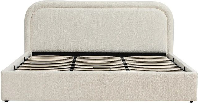 Vente-unique Bett Fidozia in Beige mit Bettkasten und Bouclé-Stoff im skandinavischen Design, B/T/H: 205 x 200 x 107 cm - Bild 1