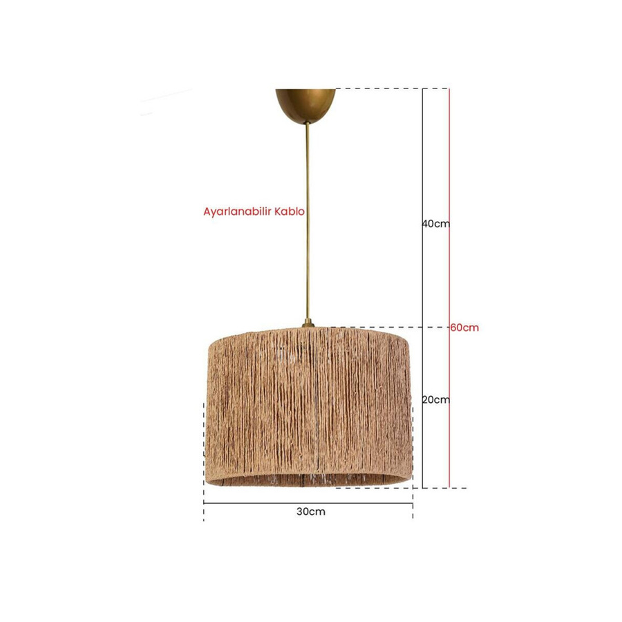Opviq Pendelleuchte in Braun aus Baumwolle und Kunststoff mit E27 Fassung, B/H/T: 30 x 60 x 30 cm - Bild 2