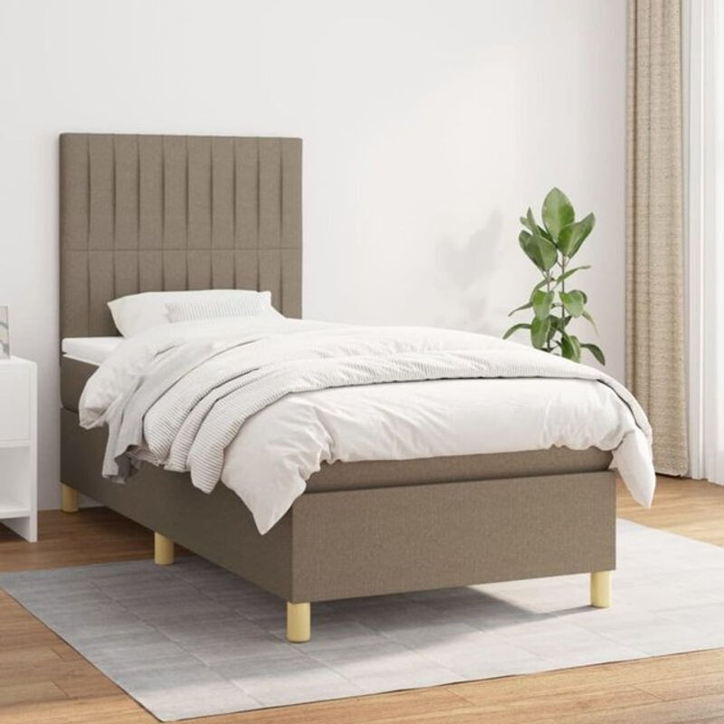 Vidaxl Boxspringbett mit Matratze aus Stoff in Taupe meliert, B/T/H: 90 x 200 x 128 cm - Bild 1