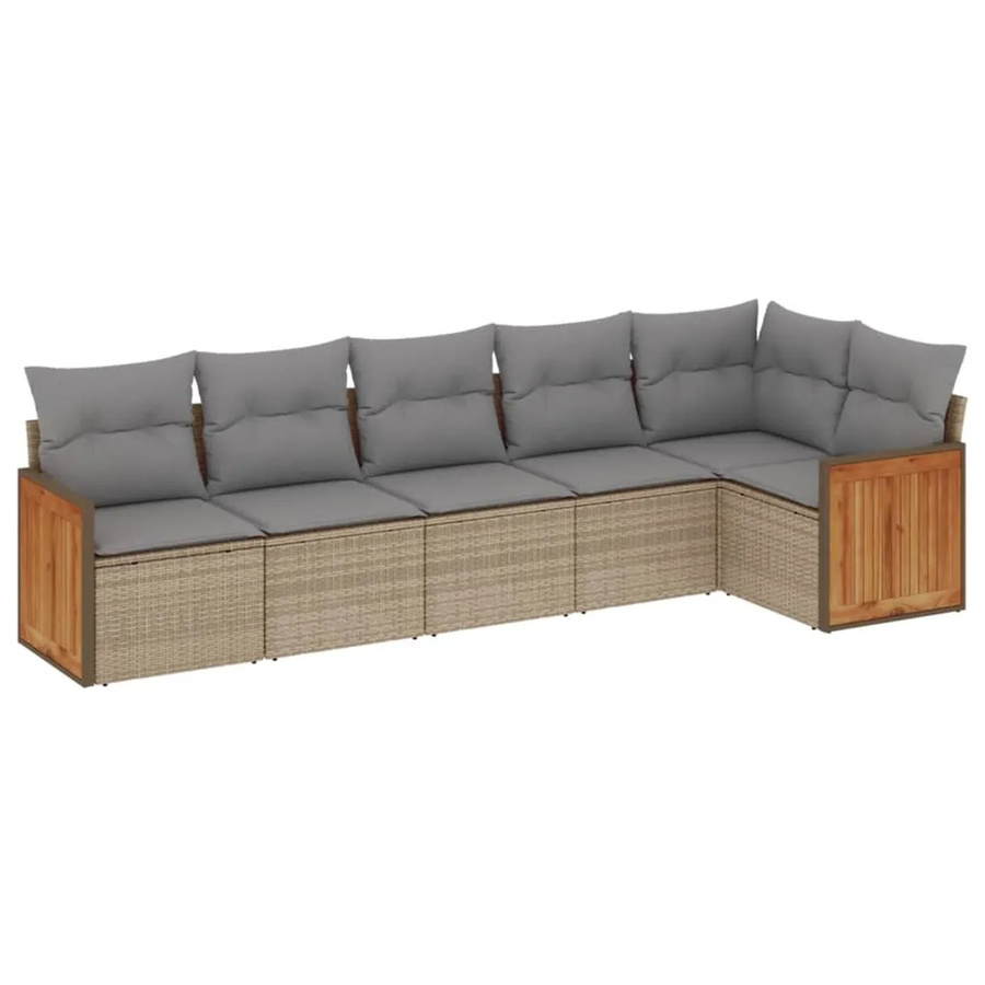 vidaXL 6-tlg Garten-Sofagarnitur aus Poly-Rattan in Beige mit L-Form und integriertem Stauraum - Bild 2