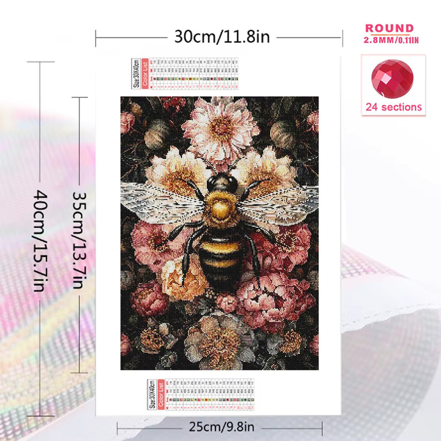 Momoart Diamant-Mosaik Biene und Blumen DIY Bild mit Strass-Steinen als Wanddekoration, Mehrfarbig - Bild 2