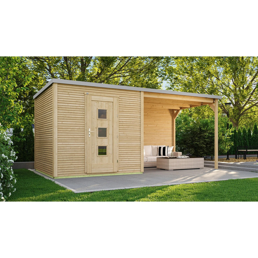 WEKA Gartenhaus 413 B Gr. 2 aus Holz in Beige mit Flachdach und Vordach B/H/T: 610 x 244 x 300 cm - Bild 2