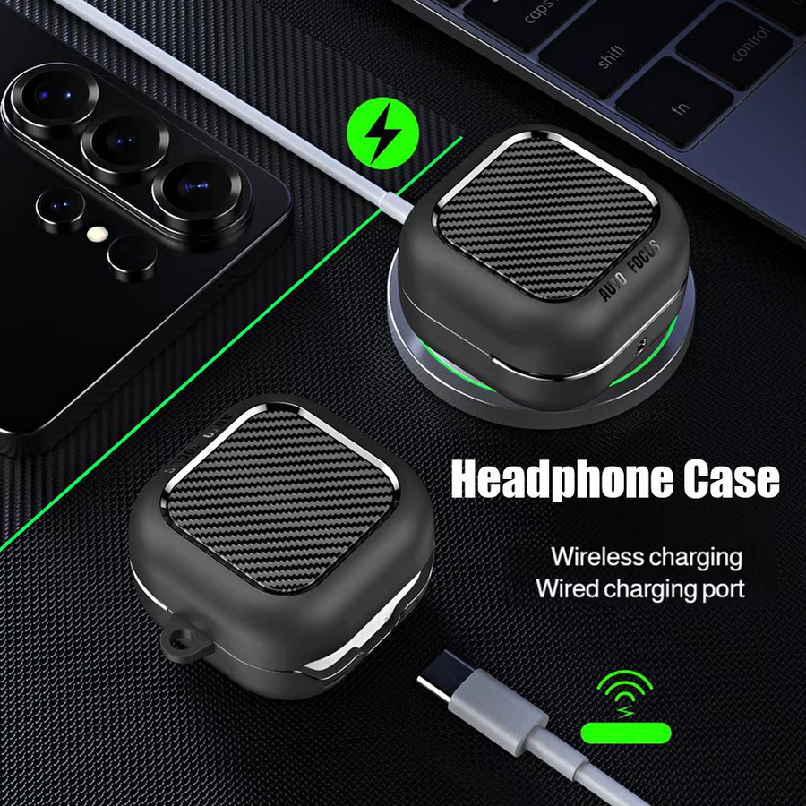 Schutzhülle mit Carbonfaser-Textur für Samsung Galaxy Buds4 und Buds4 Pro inklusive Haken und kabellosem Laden kompatibel - Bild 2