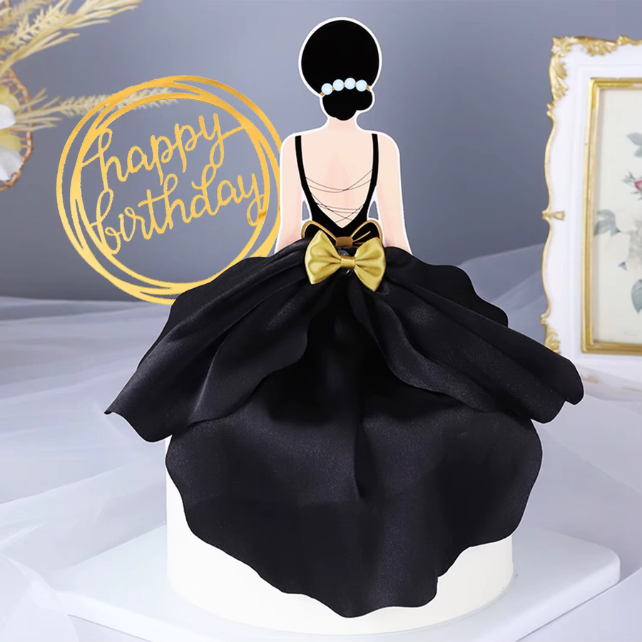 2er-Set Geburtstag Kuchen Topper in Schwarz mit Seiden-Gaze-Design zur Partydekoration - Bild 3
