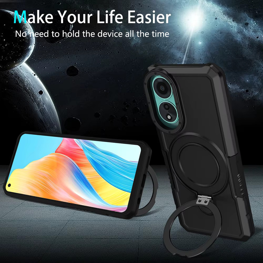 Luxuriöse Panzer-Hülle für OPPO A16 A17 A18 A38 A54 A55 A57 A58 A74 A78 A7 A15 mit Ringhalter, Schiebe-Objektivschutz und Ständer in Rot - Bild 2