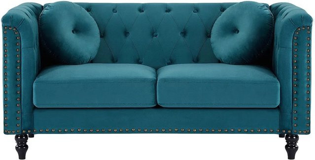 Vente-unique Sofa Turner in Blaugrün aus Samt mit Armlehnen, Breite: 163 cm - Bild 1