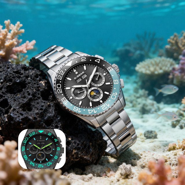 X-GEAR Armbanduhr Edelstahl, Blau, Herren, Analoguhr - Bild 1