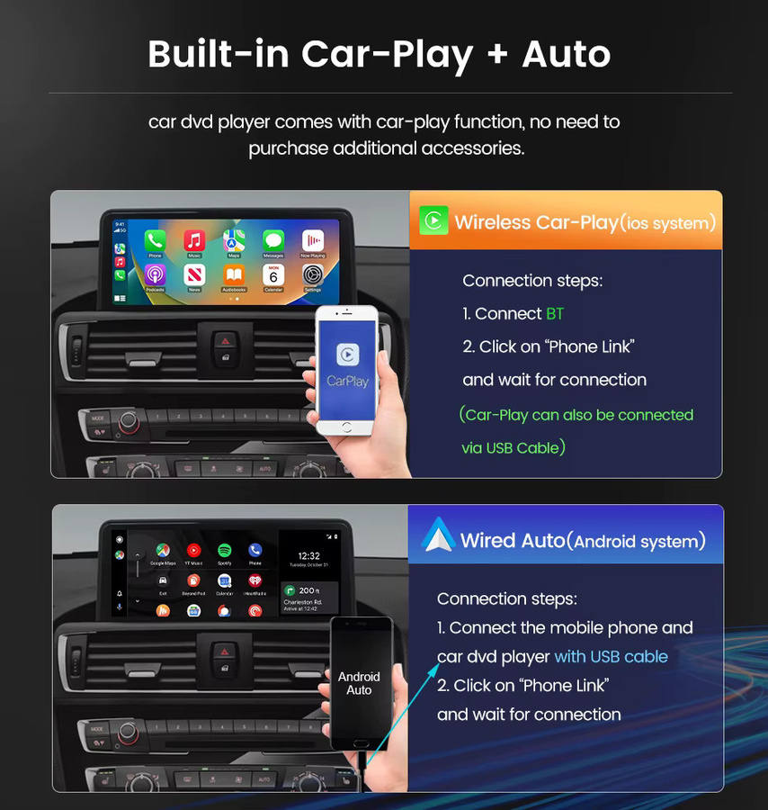 NaviFly MN-X EU Wireless CarPlay Intelligentes Multimedia-Autoradio für BMW E60 E61 E63 E64 E90 E91 E92 CCC in Schwarz - Bild 4