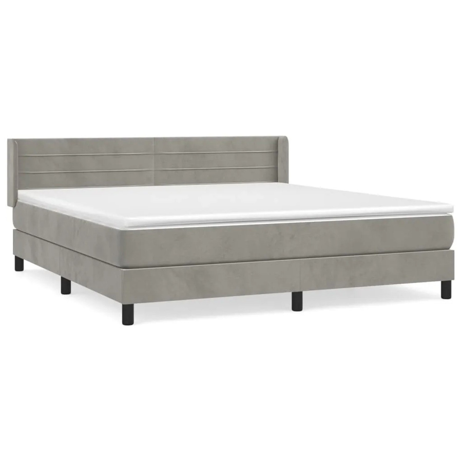 vidaXL Boxspringbett mit Matratze in Hellgrau aus Samt, Hybrid-Design mit Taschenfederkern, Breite: 160 cm, Tiefe: 200 cm, Höhe: 163 cm - Bild 2