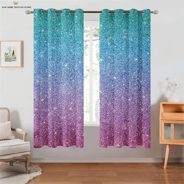 Yiran Furniture Dekorative Vorhänge mit Regenbogenmuster und Sternen, Mehrfarbig, 2er-Set, B/H: 50 x 130 cm - Bild 1