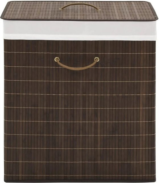 vidaXL Wäschekorb aus Bambus mit herausnehmbarem Stoffbeutel und Griffen, Dunkelbraun, B/T/H: 60,0 x 30,0 x 40,0 cm - Bild 1