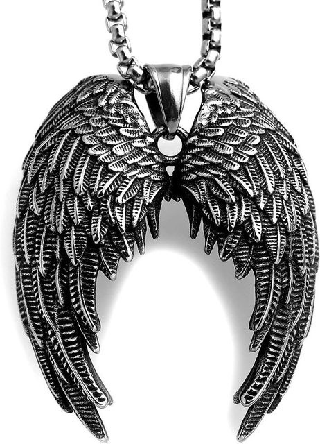 Anhänger Halskette Engel Teufel Flügel, Edelstahl, Silber, Unisex - Bild 1