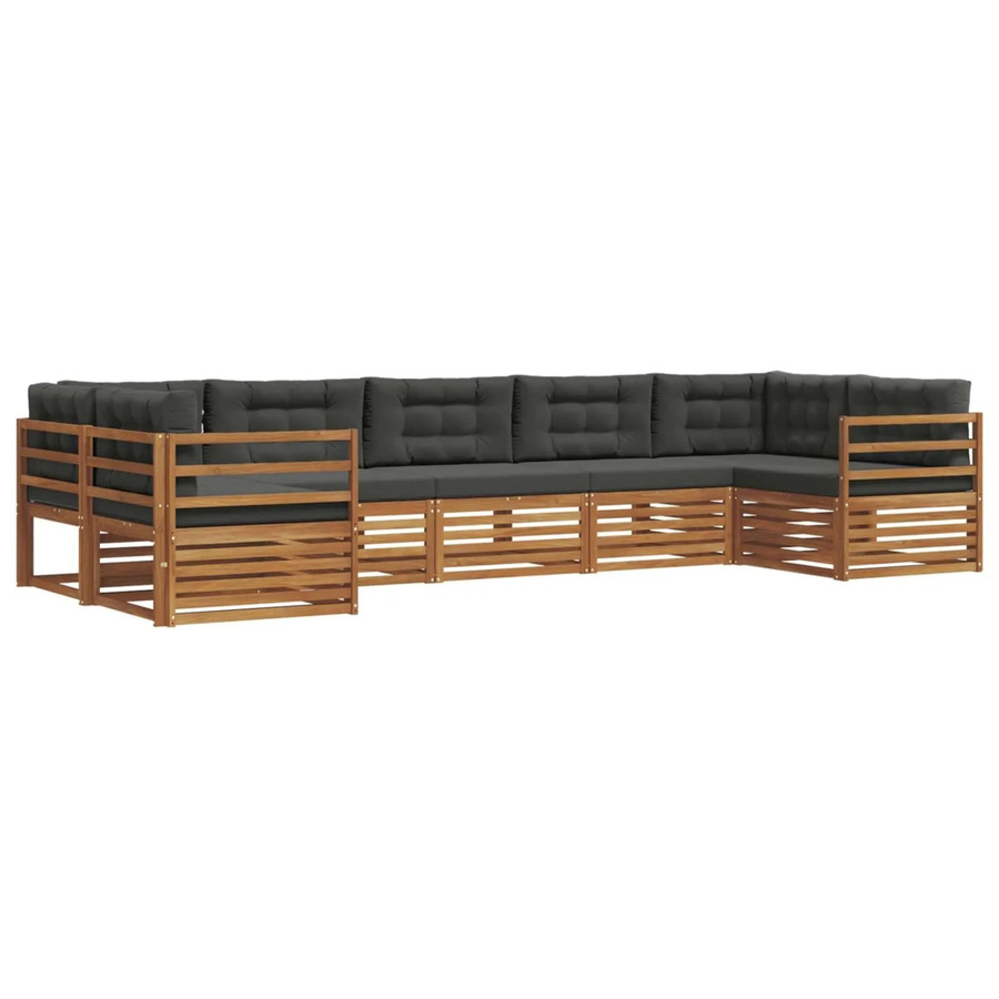 vidaXL Sofagarnitur 7-teilig aus Massivholz Akazie in Natur und Anthrazit mit L-Form und abnehmbaren Kissen - Bild 2