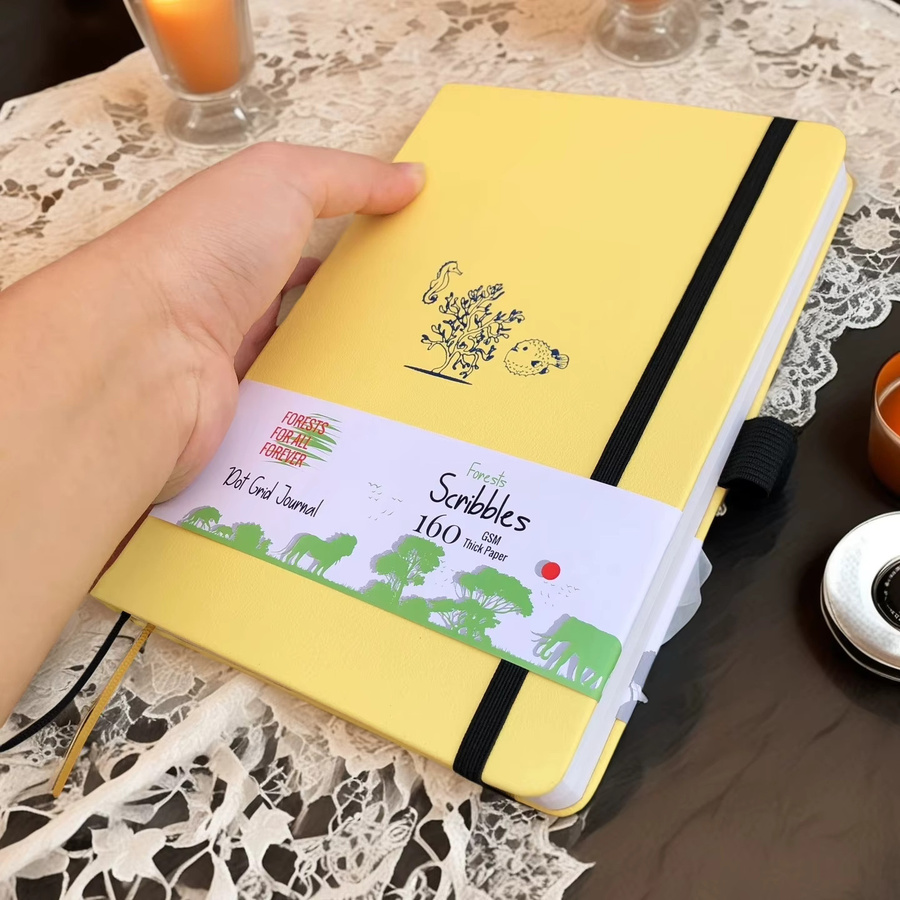 BUKE A5 Notizbuch mit Punktraster in Gelb, Hardcover aus PU-Leder mit 160 g/m2 Papier für deine Bujo-Planung - Bild 3