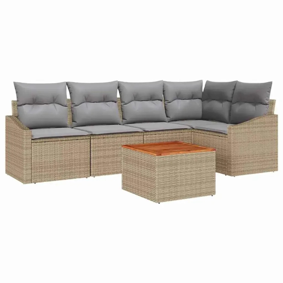 vidaXL Garten-Sofa-Set 6-teilig aus Polyrattan in Beige und Hellgrau mit L-Form und Stauraum - Bild 2