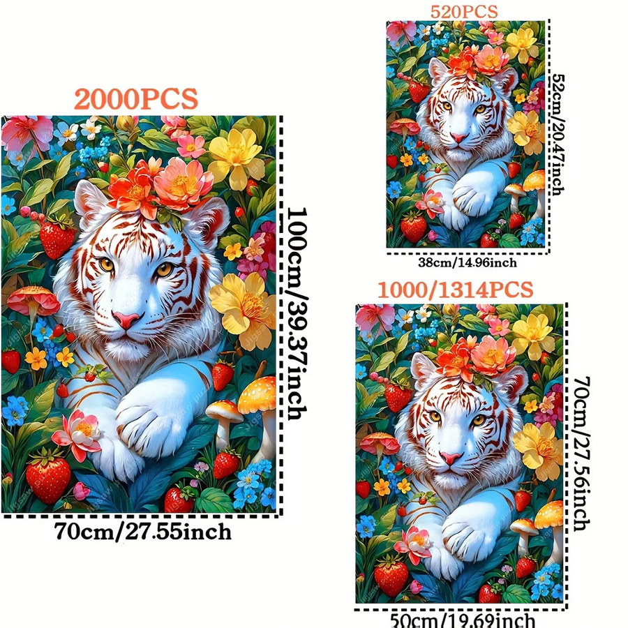 AZNM Puzzle, Weißer Tiger mit Blumen- und Pilzdesign - Bild 2