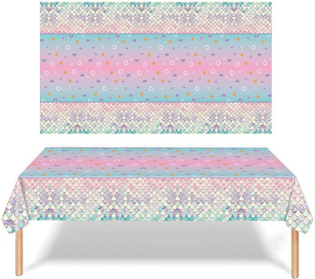 WEIGAO Einweg-Tischdecke aus PE mit Meerjungfrau-Motiv in Pink und Multicolour, Breite: 137 cm - Bild 1