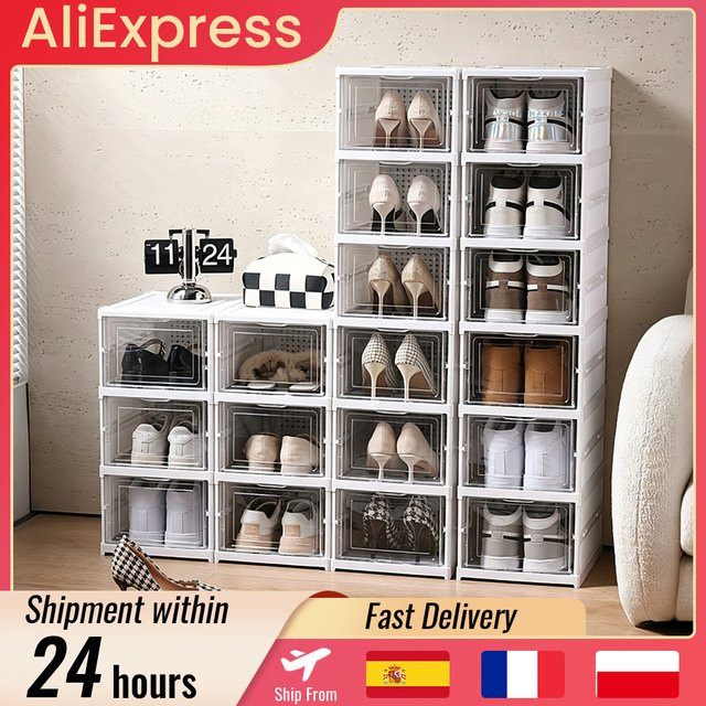 HGTUGO Faltbarer Schuhschrank mit 6 Ebenen, stapelbarer Schuh-Organizer mit transparenten Acryltüren in Weiß, staubdichter und atmungsaktiver Schuhaufbewahrung für den Eingangsbereich - Bild 1