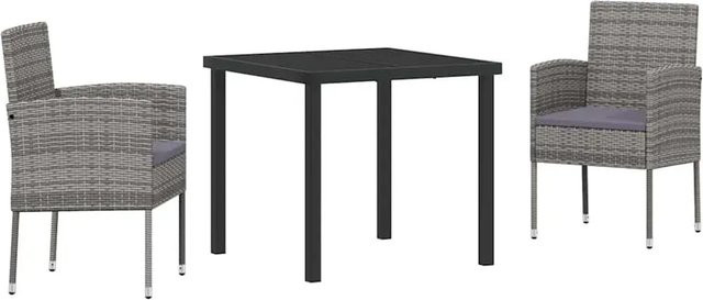 vidaXL Garten Essgruppe aus Poly Rattan und Stahl in Grau, 3-teilig mit Kissen für Terrasse und Garten - Bild 1